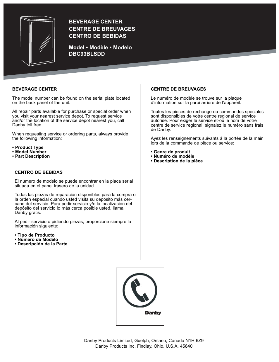 Danby DBC93BLSDD User Manual | Page 30 / 30