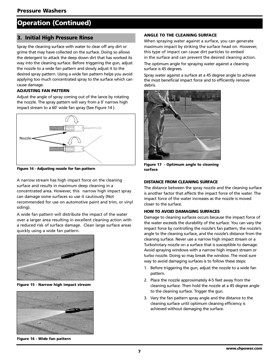 Operation (continued), Pressure washers, Initial high pressure rinse | Campbell Hausfeld PW2002 User Manual | Page 7 / 20