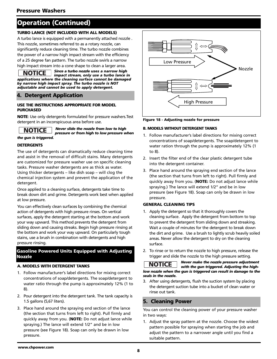 Operation (continued), Notice | Campbell Hausfeld PW2002 User Manual | Page 8 / 20