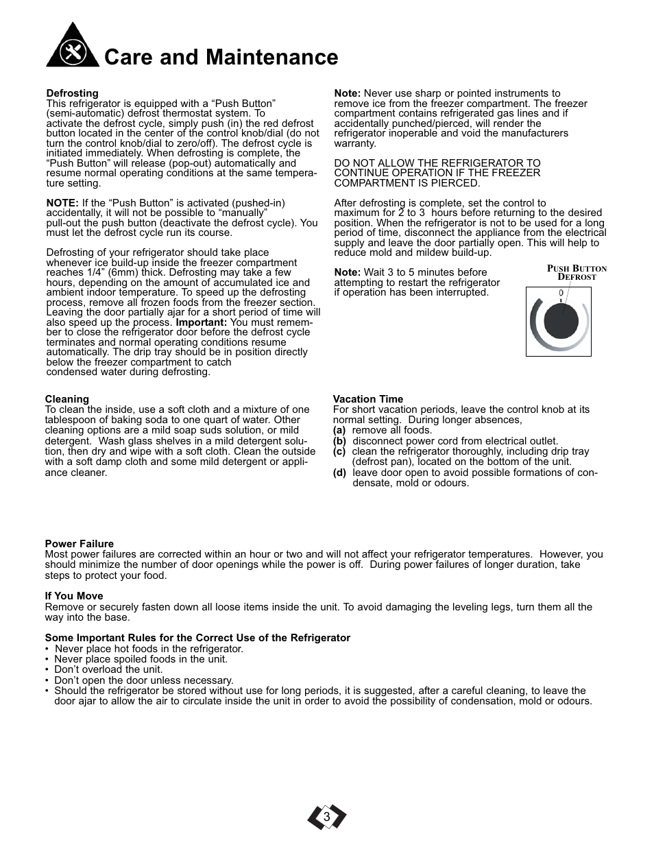 Care and maintenance | Danby DCR016A3WDB User Manual | Page 4 / 17