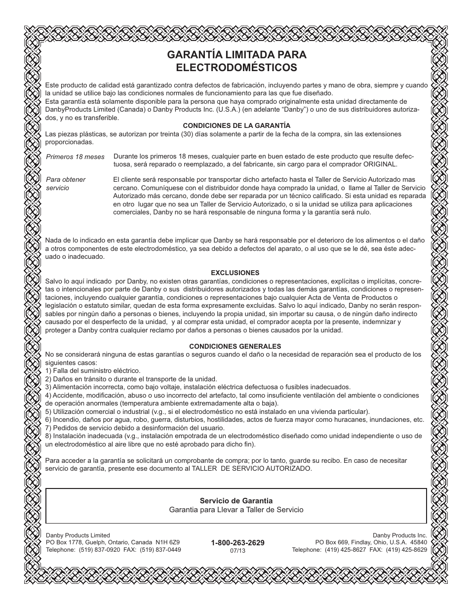 Garantía limitada para electrodomésticos, Limited in-home appliance warranty | Danby DCR016A3BSLDD User Manual | Page 17 / 18