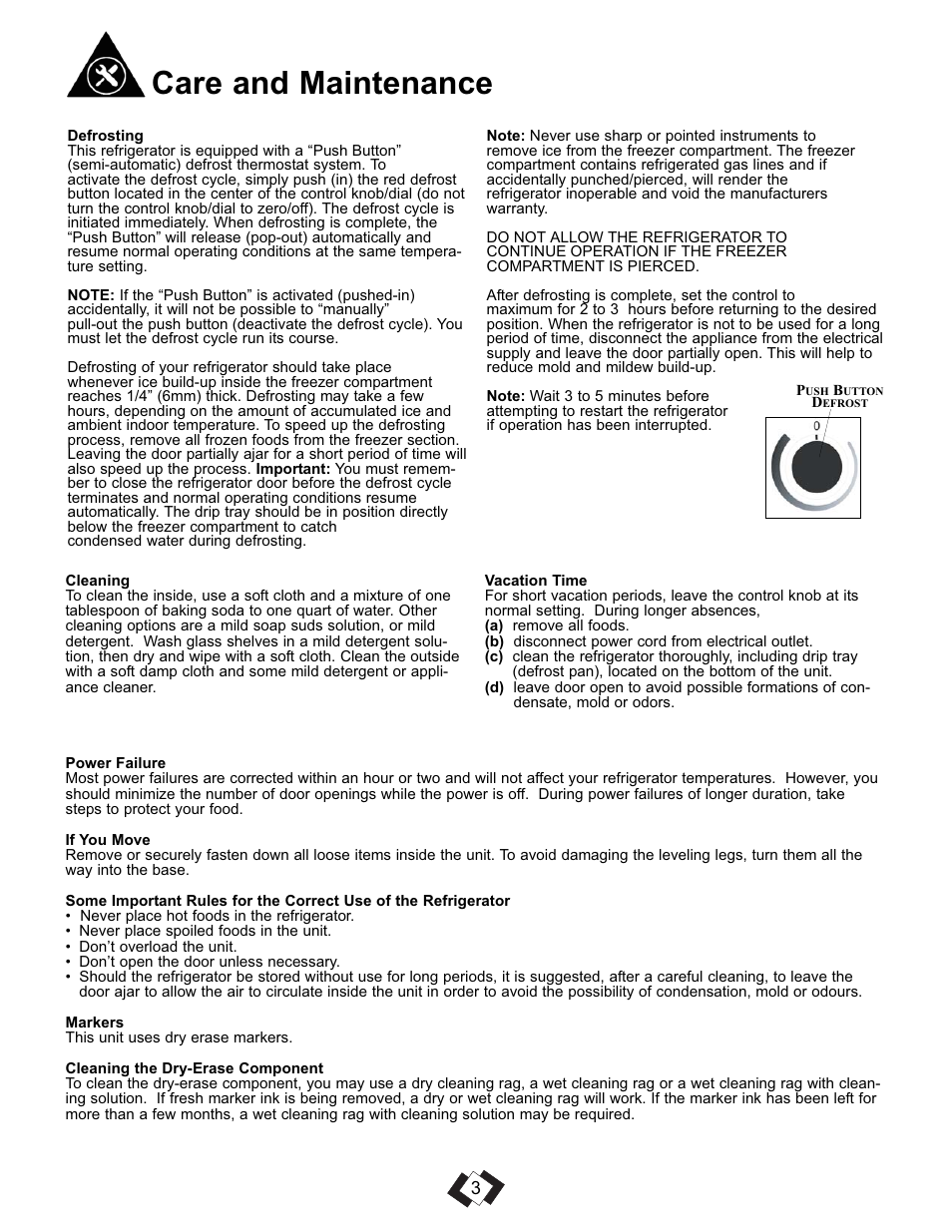 Care and maintenance | Danby DCR016A3WDEDB User Manual | Page 4 / 17