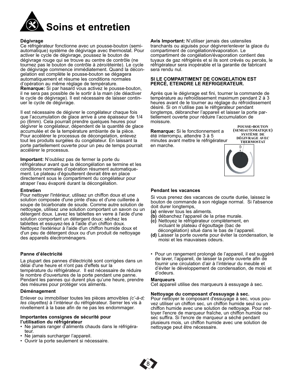 Soins et entretien | Danby DCR016A3WDEDB User Manual | Page 9 / 17