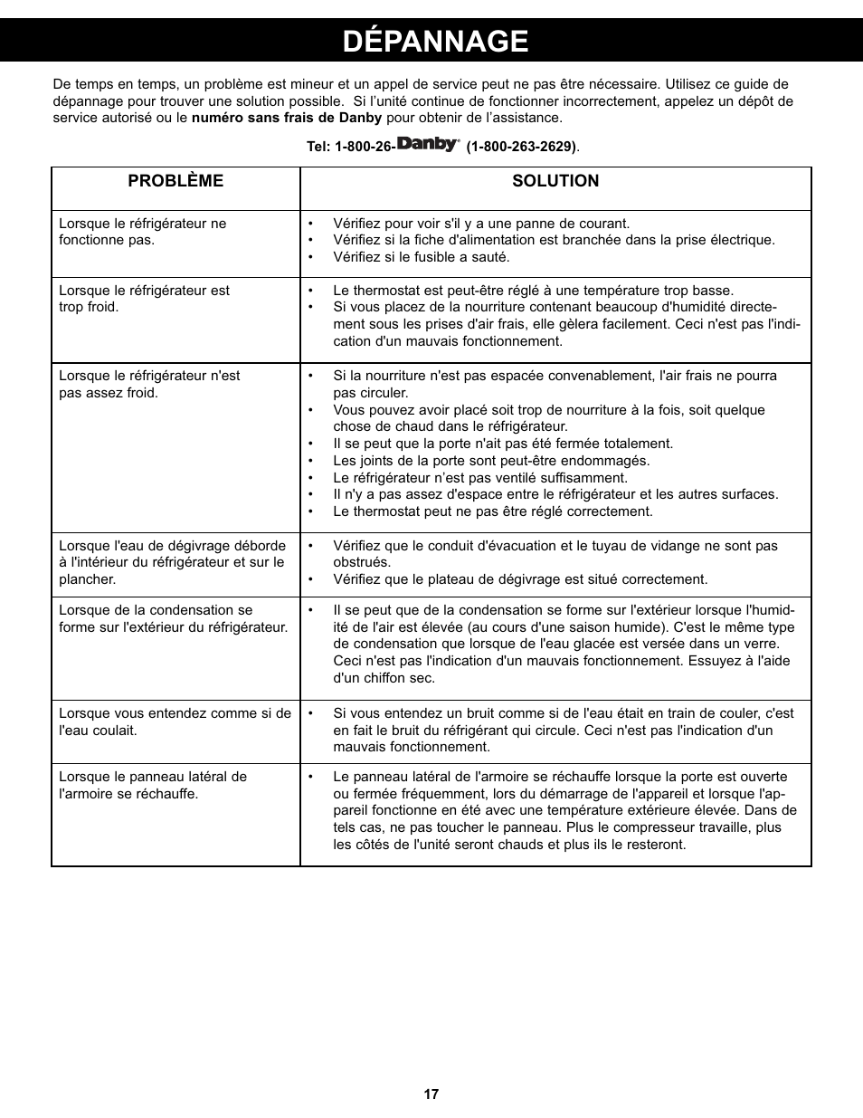 Dépannage | Danby DCR031B1WDD User Manual | Page 19 / 30