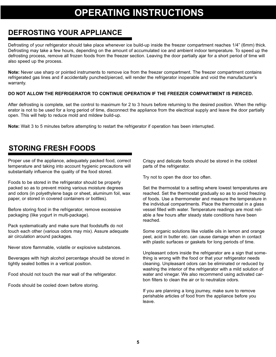 Operating instructions, Defrosting your appliance storing fresh foods | Danby DCR031B1WDD User Manual | Page 7 / 30
