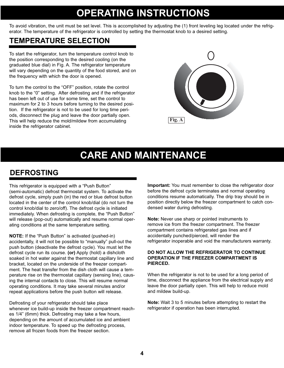 Operating instructions, Care and maintenance, Temperature selection | Defrosting | Danby DCR032A2WDB User Manual | Page 5 / 21