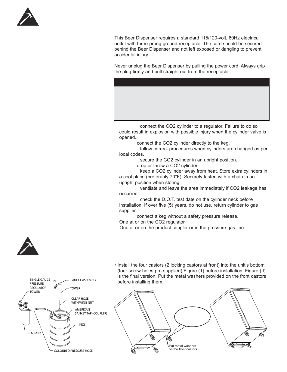 Installation instructions, Beer keg installation instructions, Electrical connection (cont) | Warning | Danby DCR033B1BDB User Manual | Page 9 / 46