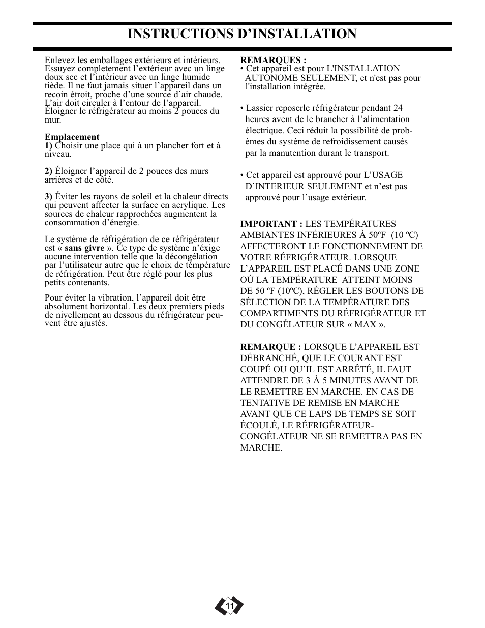 Instructions d’installation | Danby DFF092C1WDB User Manual | Page 13 / 32
