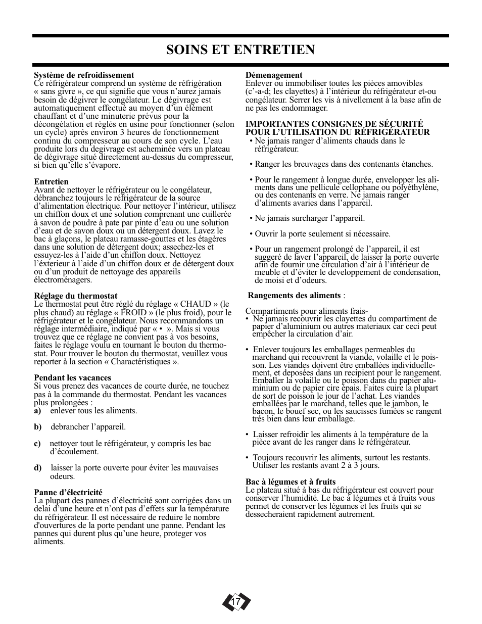 Soins et entretien | Danby DFF092C1WDB User Manual | Page 19 / 32