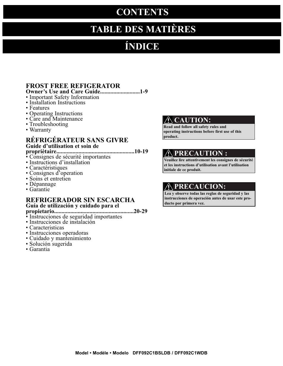Danby DFF092C1WDB User Manual | Page 2 / 32