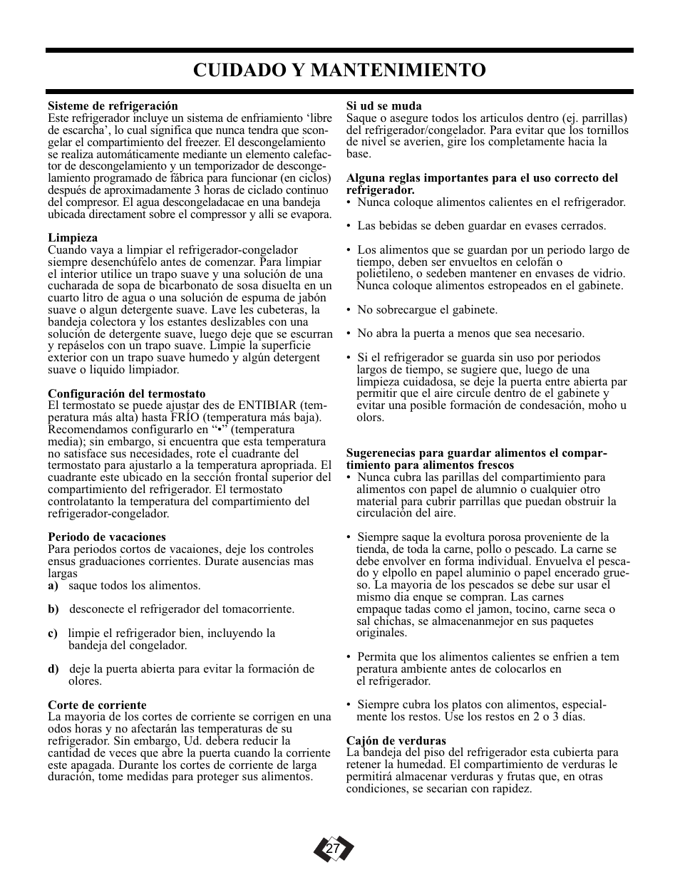 Cuidado y mantenimiento | Danby DFF092C1WDB User Manual | Page 29 / 32
