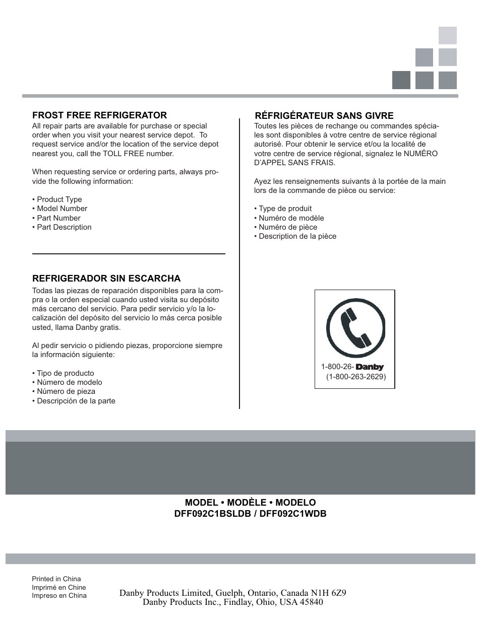 Danby DFF092C1WDB User Manual | Page 32 / 32