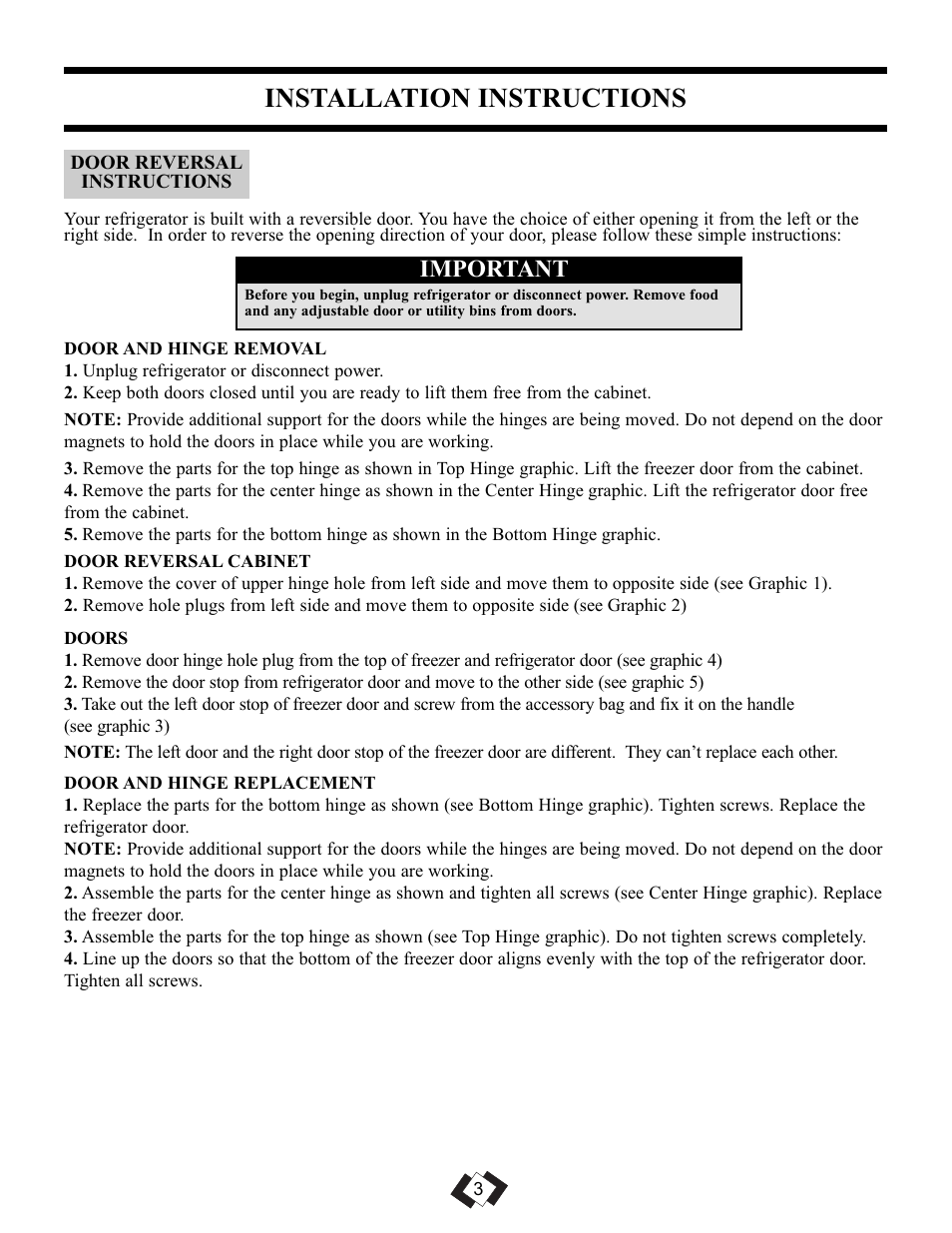 Installation instructions, Important | Danby DFF092C1WDB User Manual | Page 5 / 32