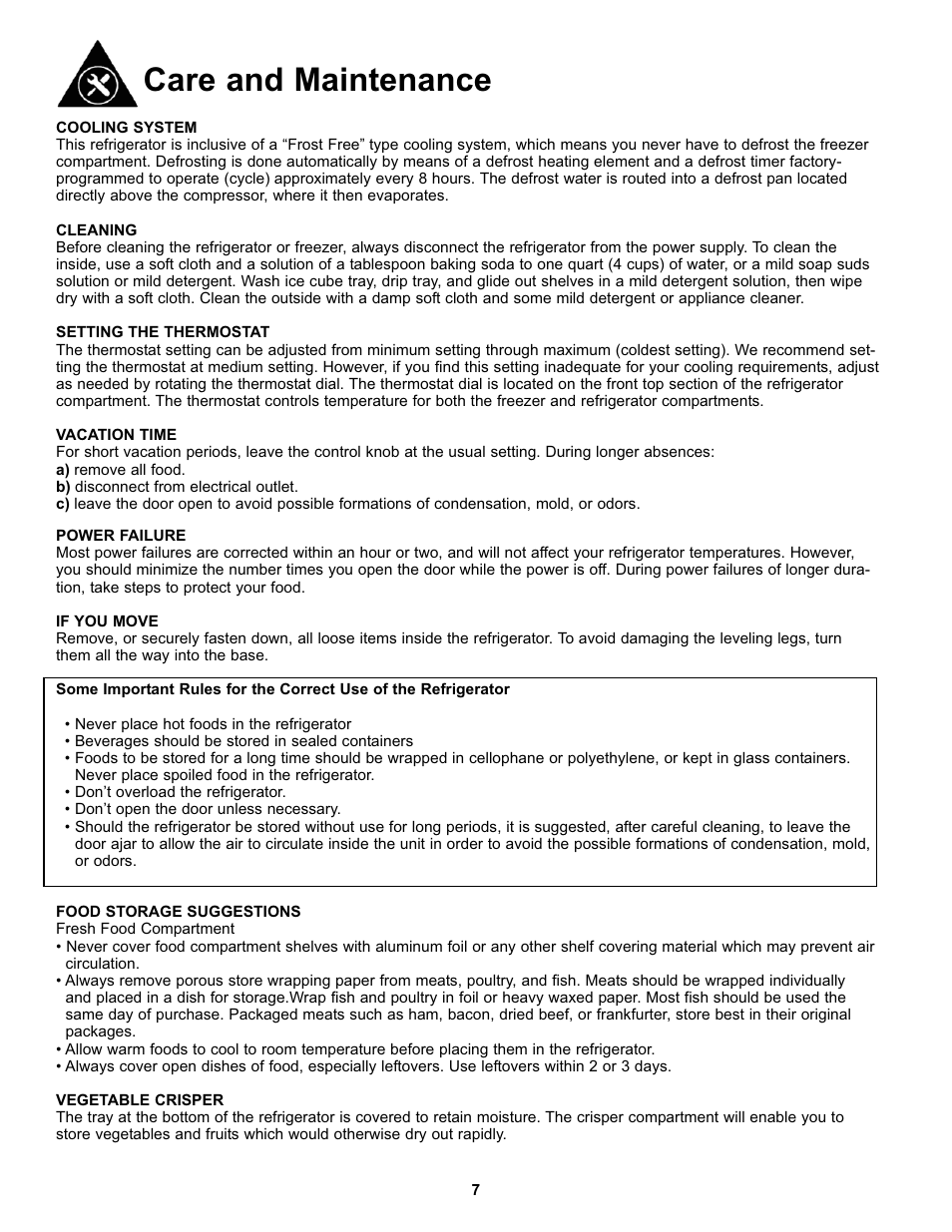 Care and maintenance | Danby DFF100C1WDB User Manual | Page 10 / 33