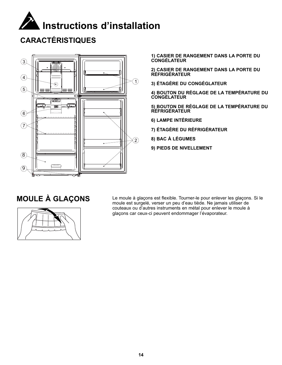 Instructions d’installation, Caractéristiques moule à glaçons | Danby DFF100C1WDB User Manual | Page 17 / 33