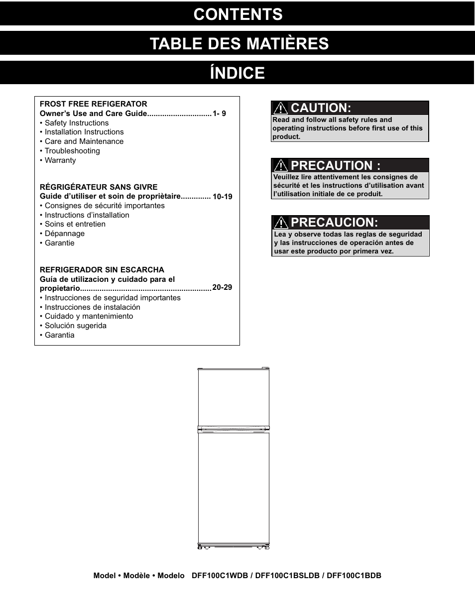 Danby DFF100C1WDB User Manual | Page 2 / 33