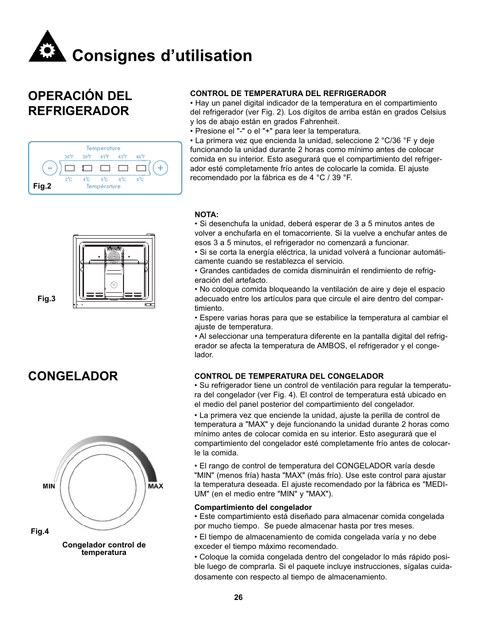 Consignes d’utilisation, Congelador, Operación del refrigerador | Danby DFF100C1WDB User Manual | Page 29 / 33