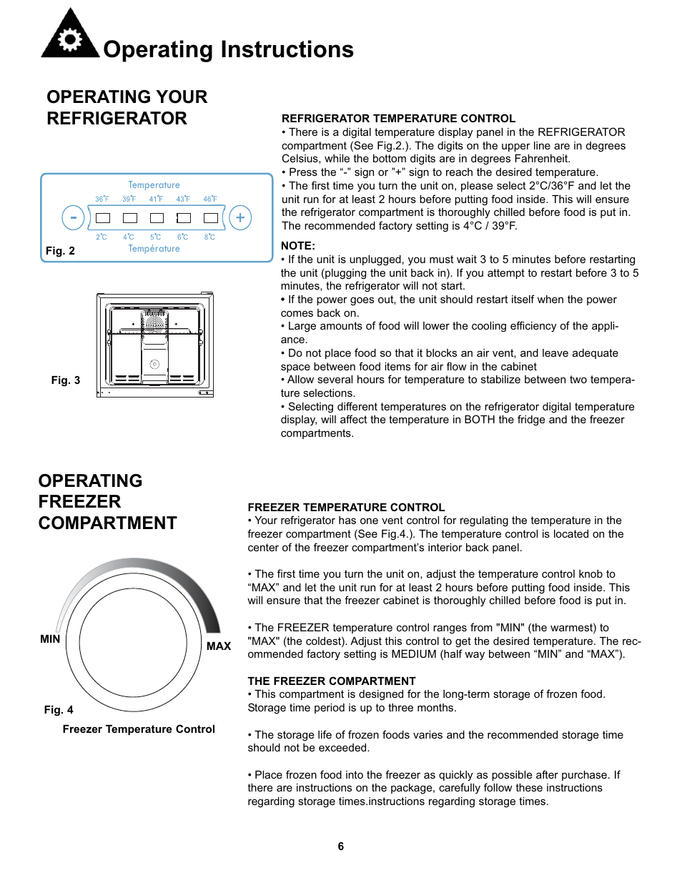 Operating instructions, Operating freezer compartment, Operating your refrigerator | Danby DFF100C1WDB User Manual | Page 9 / 33