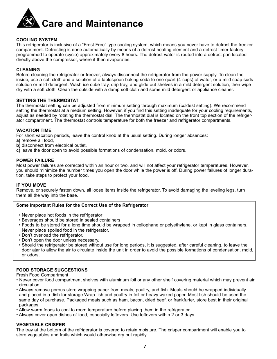 Care and maintenance | Danby DFF100C1BSSDD User Manual | Page 10 / 33
