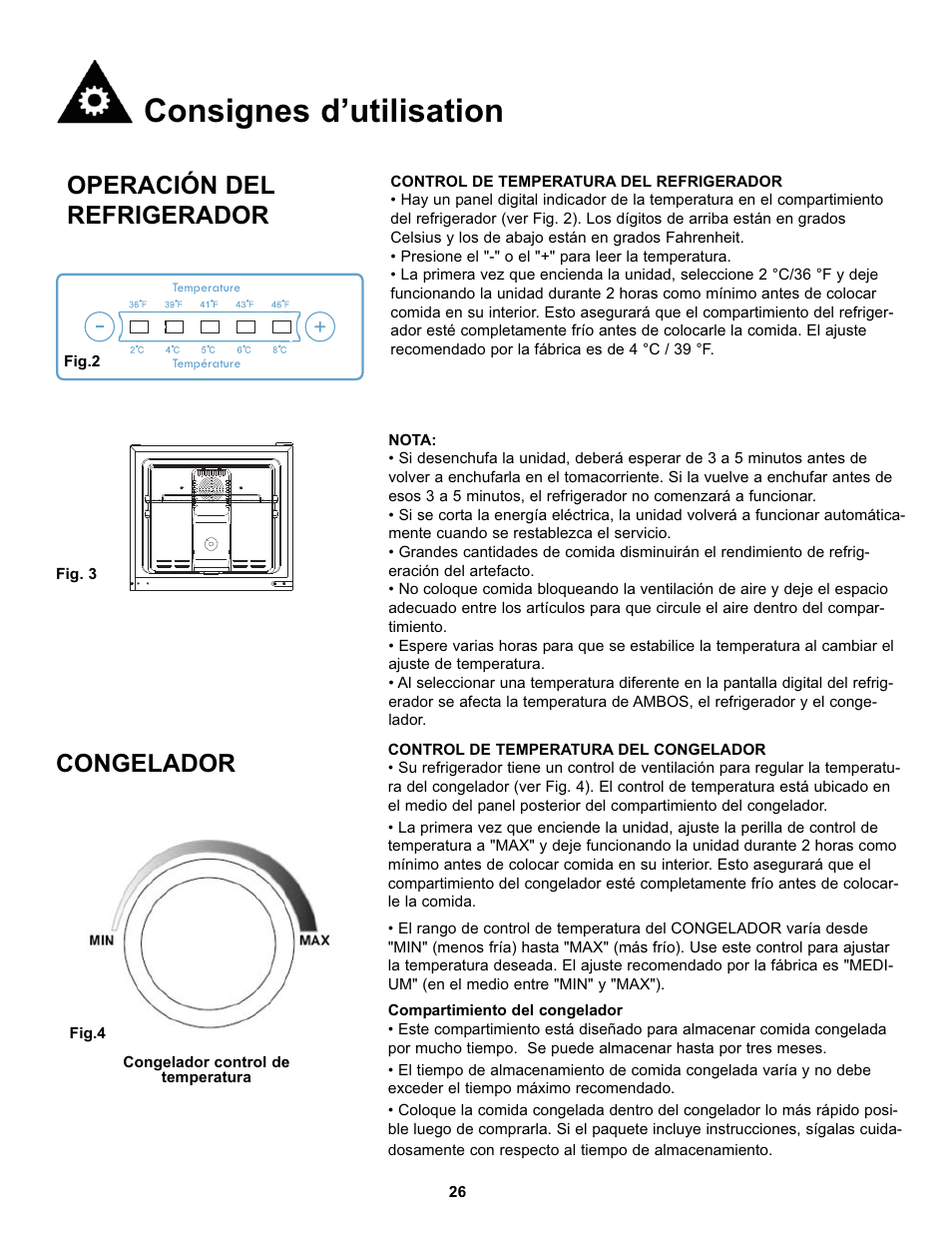 Consignes d’utilisation, Congelador, Operación del refrigerador | Danby DFF100C1BSSDD User Manual | Page 29 / 33