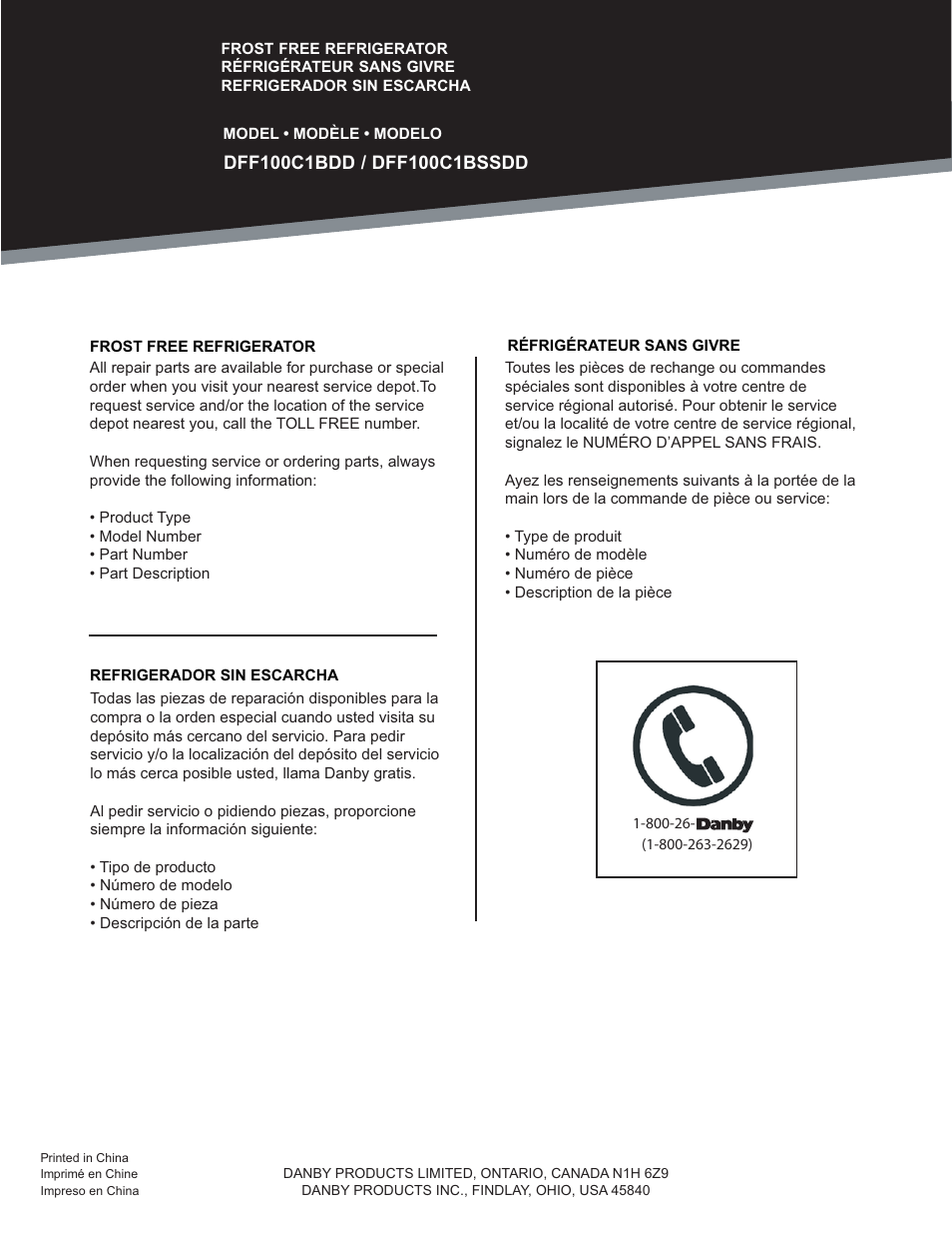 Danby DFF100C1BSSDD User Manual | Page 33 / 33