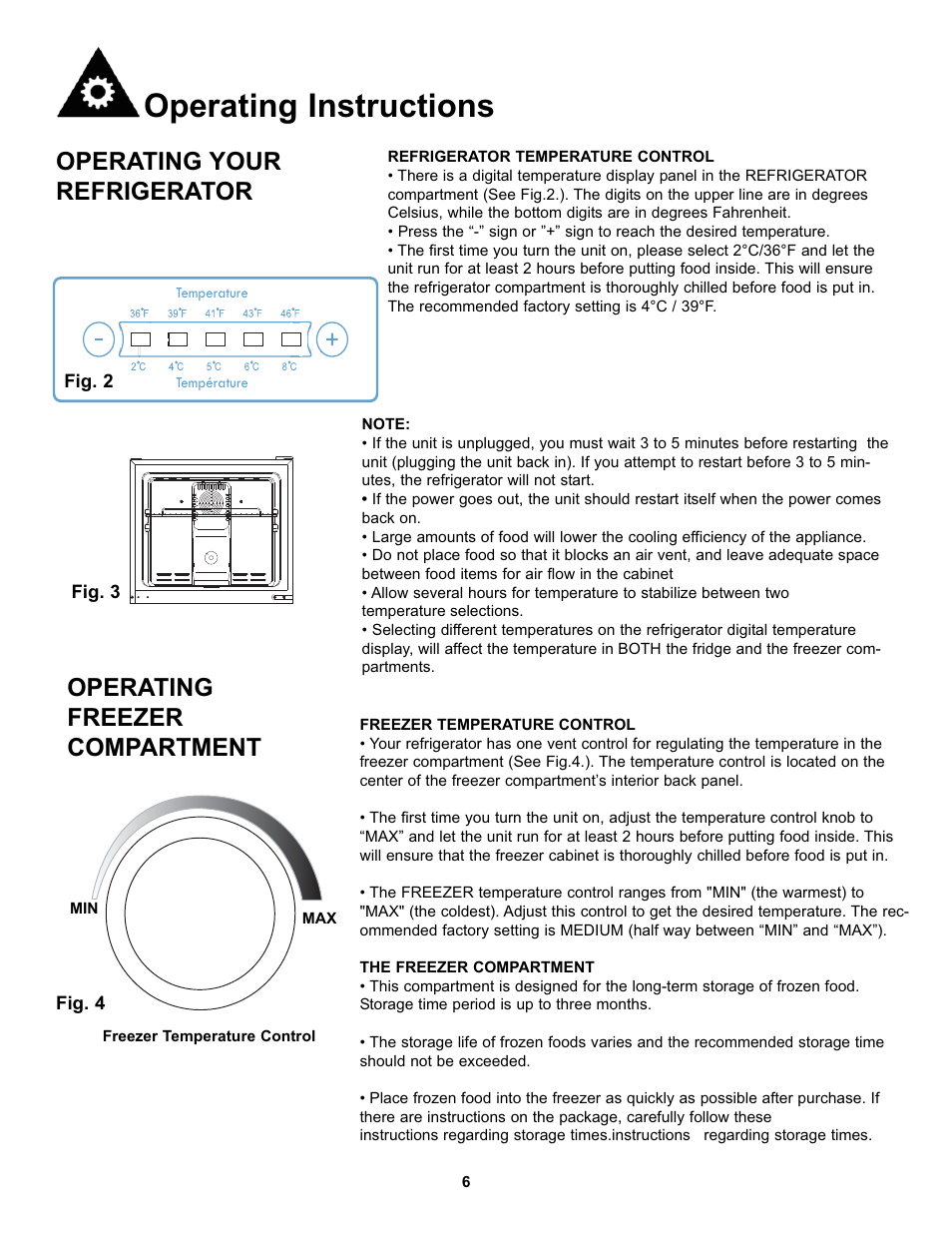 Operating instructions, Operating freezer compartment, Operating your refrigerator | Danby DFF100C1BSSDD User Manual | Page 9 / 33