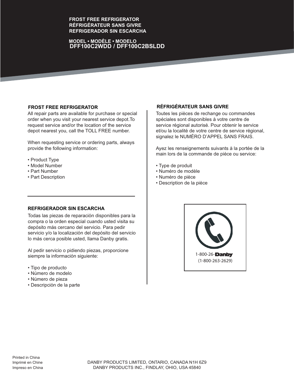 Danby DFF100C2WDD User Manual | Page 33 / 33