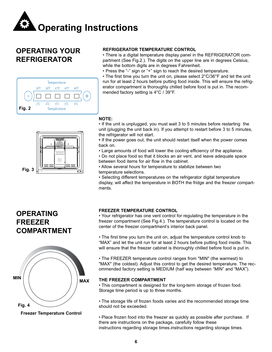 Operating instructions, Operating freezer compartment, Operating your refrigerator | Danby DFF100C2WDD User Manual | Page 9 / 33