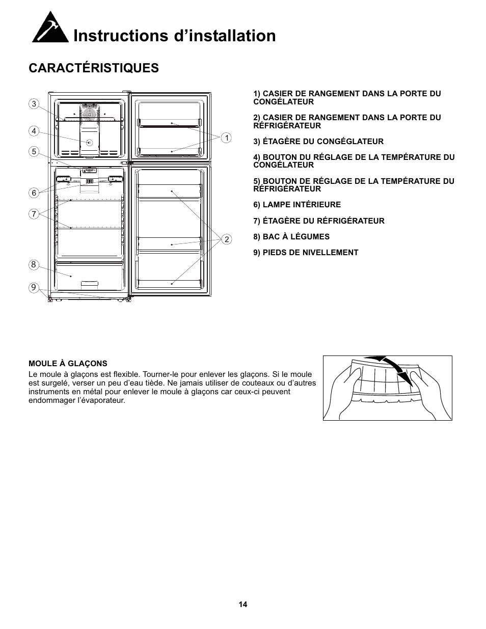 Instructions d’installation, Caractéristiques | Danby DFF123C1WDBL User Manual | Page 16 / 32
