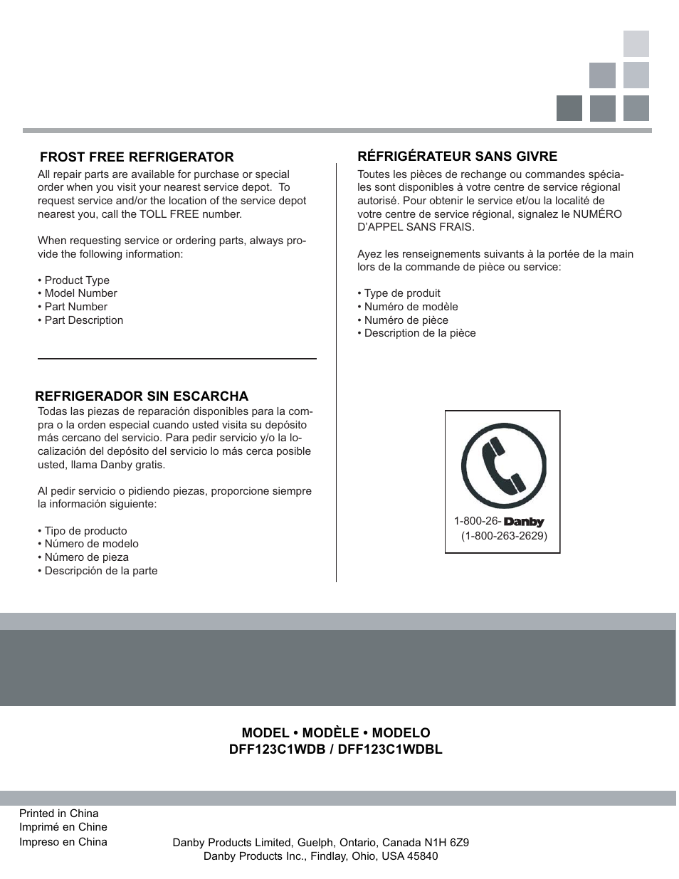 Danby DFF123C1WDBL User Manual | Page 32 / 32