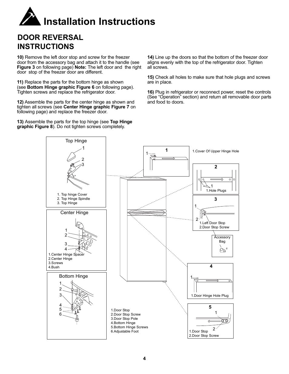 Installation instructions, Door reversal instructions | Danby DFF123C1WDBL User Manual | Page 6 / 32