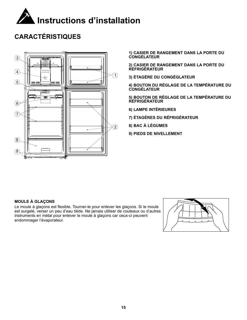Instructions d’installation, Caractéristiques | Danby DFF123C2BSSDD User Manual | Page 18 / 34
