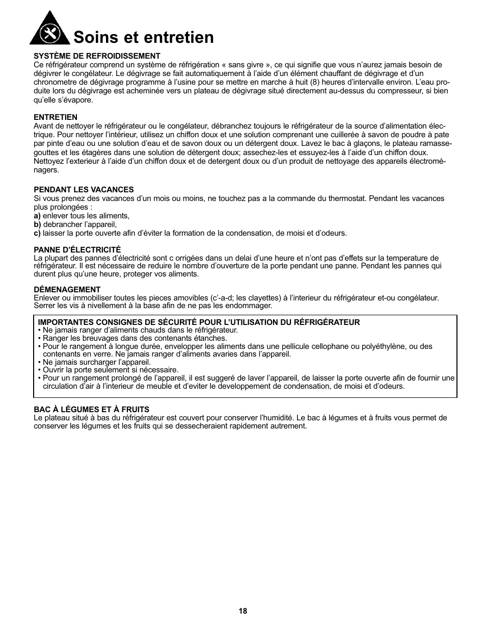 Soins et entretien | Danby DFF123C2BSSDD User Manual | Page 21 / 34