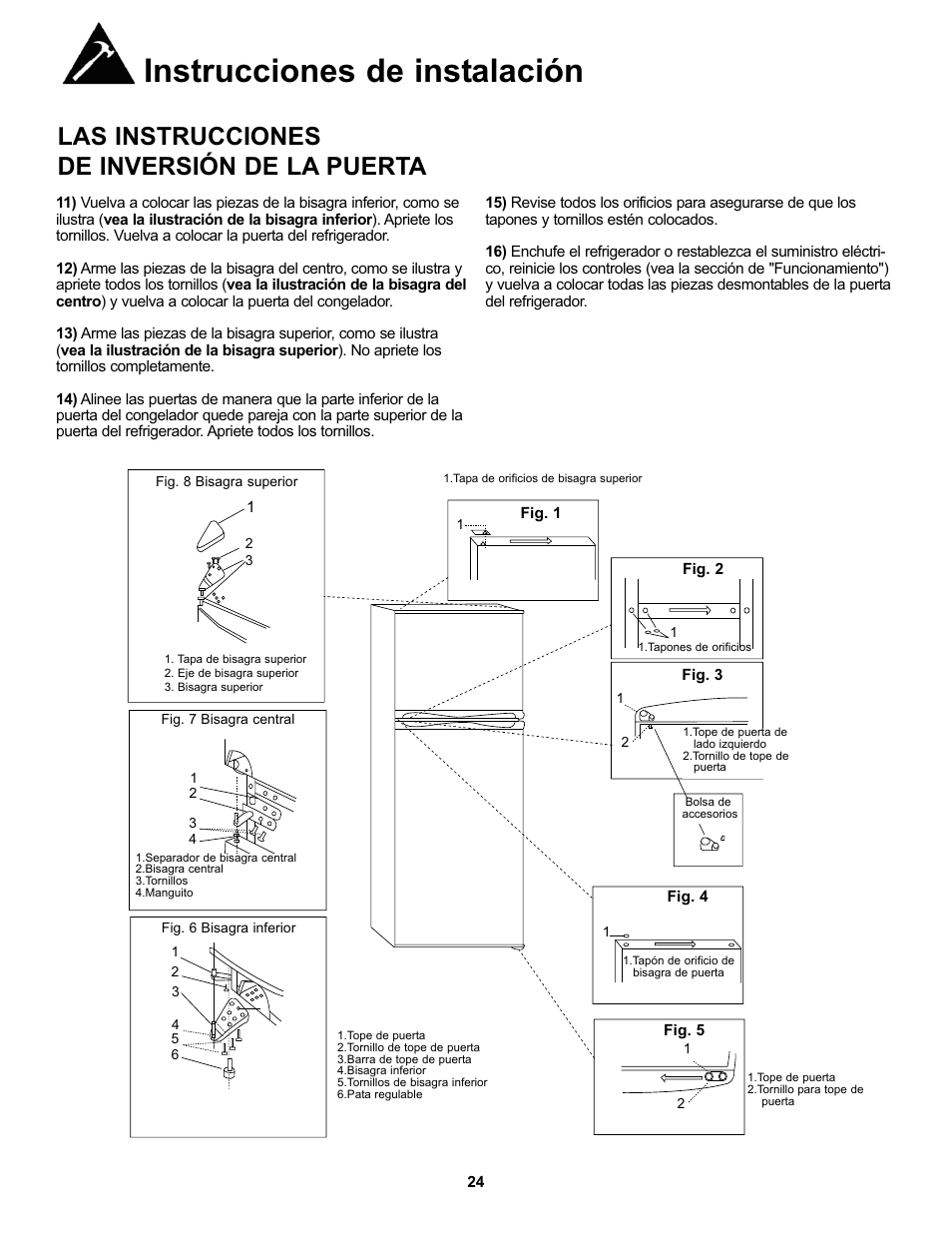 Instrucciones de instalación, Las instrucciones de inversión de la puerta | Danby DFF123C2BSSDD User Manual | Page 27 / 34