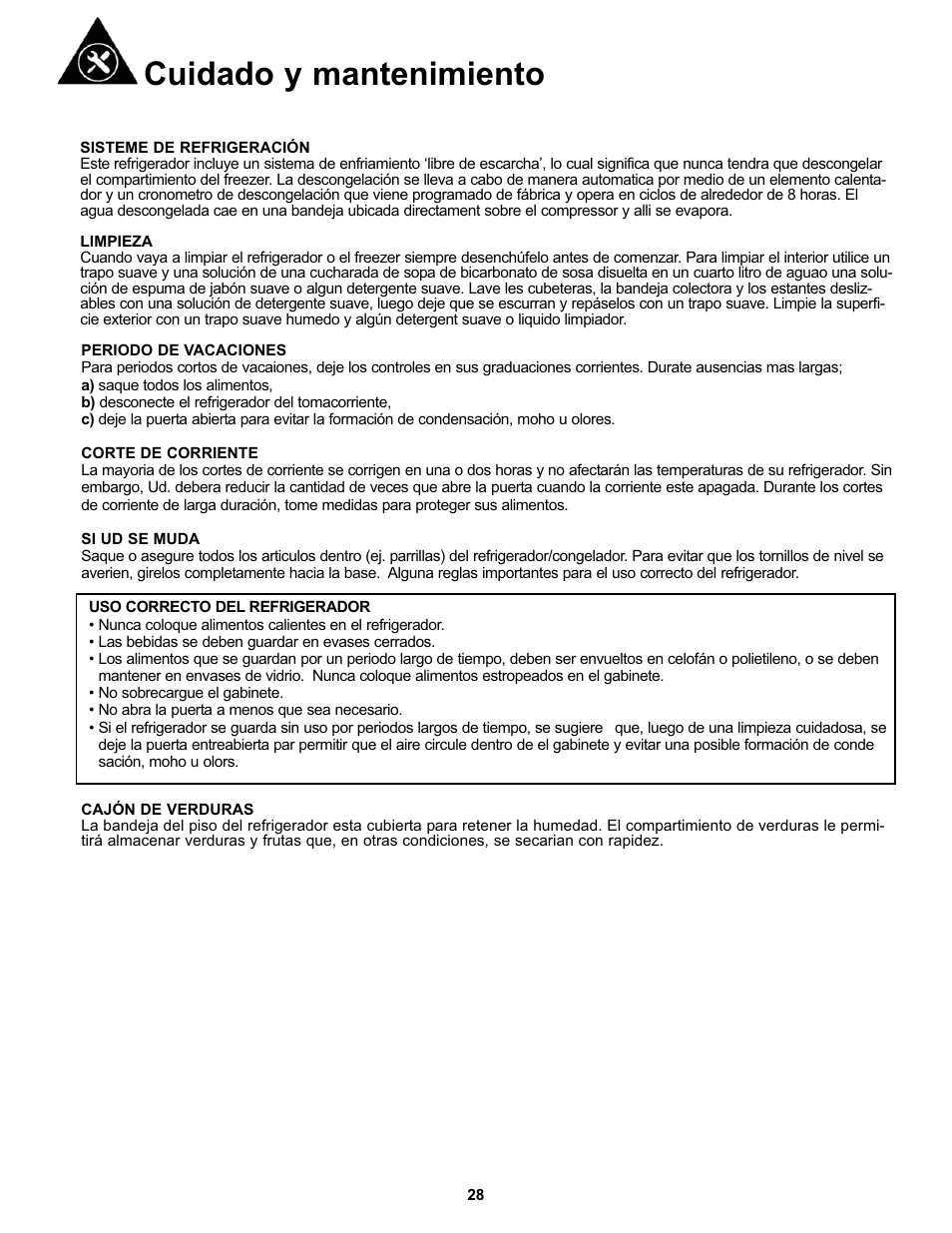 Cuidado y mantenimiento | Danby DFF123C2BSSDD User Manual | Page 31 / 34