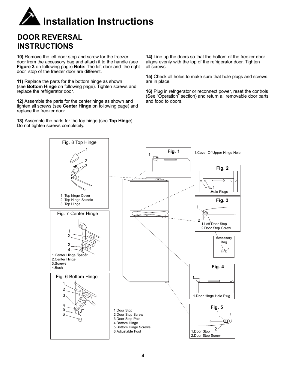 Installation instructions, Door reversal instructions | Danby DFF123C2BSSDD User Manual | Page 7 / 34