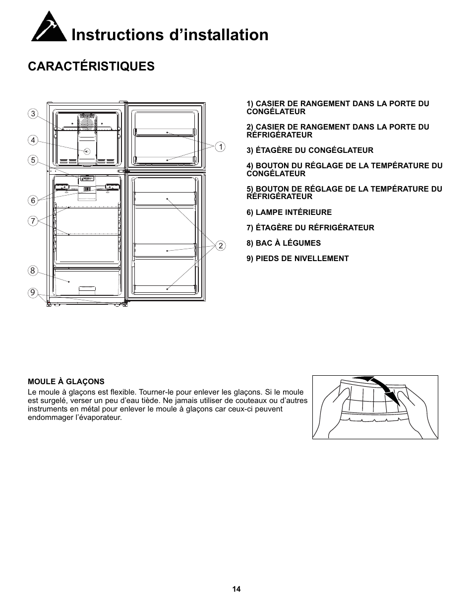 Instructions d’installation, Caractéristiques | Danby DFF123C2WDD User Manual | Page 16 / 32