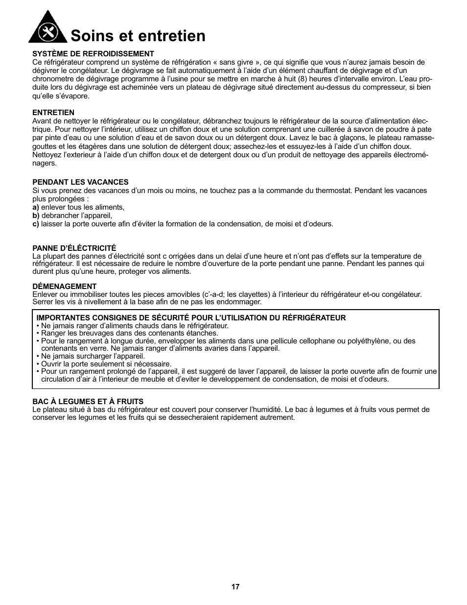 Soins et entretien | Danby DFF123C2WDD User Manual | Page 19 / 32