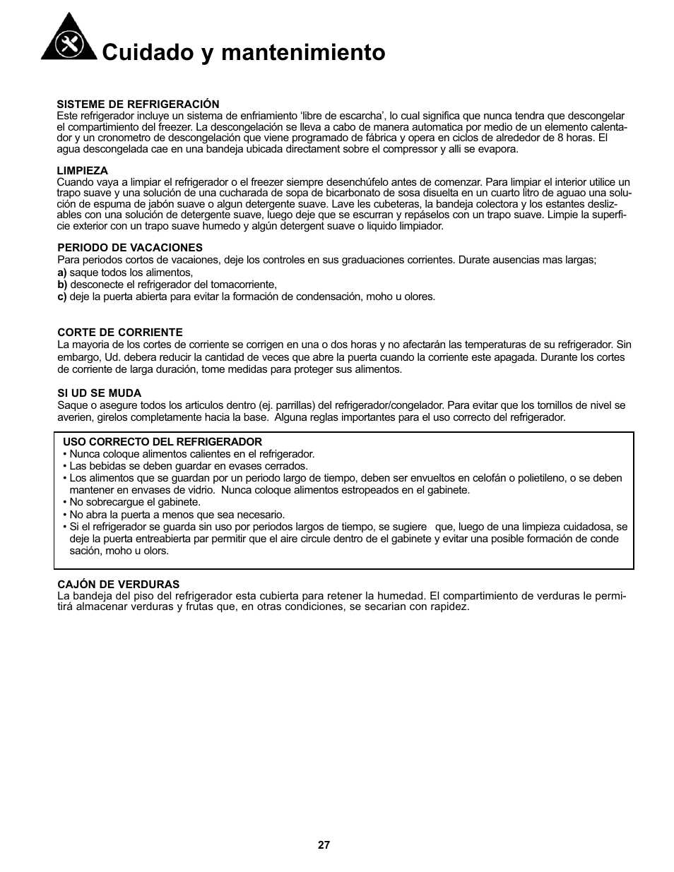 Cuidado y mantenimiento | Danby DFF123C2WDD User Manual | Page 29 / 32
