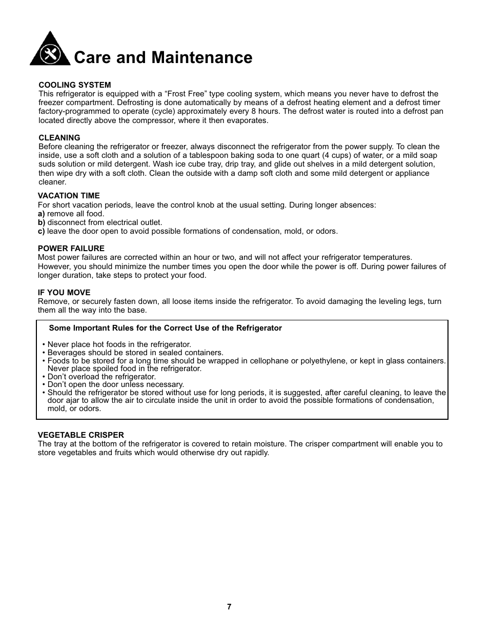Care and maintenance | Danby DFF123C2WDD User Manual | Page 9 / 32