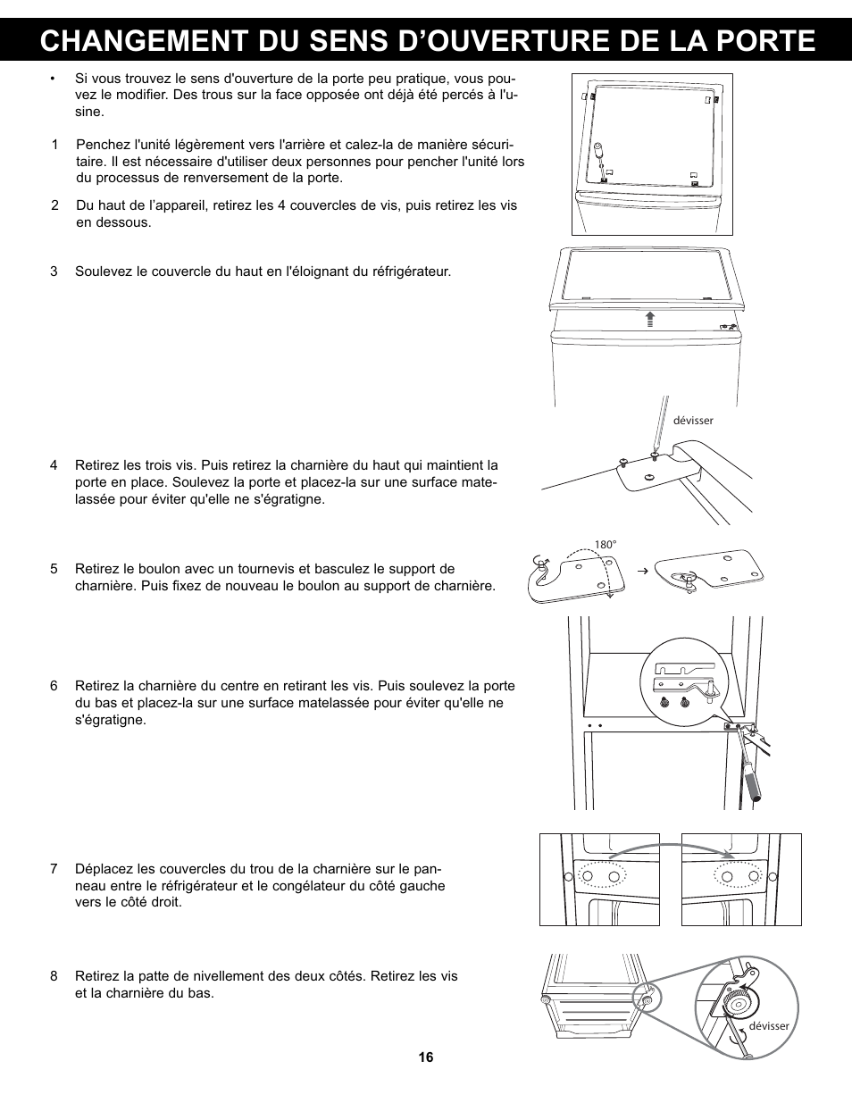 Changement du sens d’ouverture de la porte | Danby DPF074B1WDB User Manual | Page 18 / 33