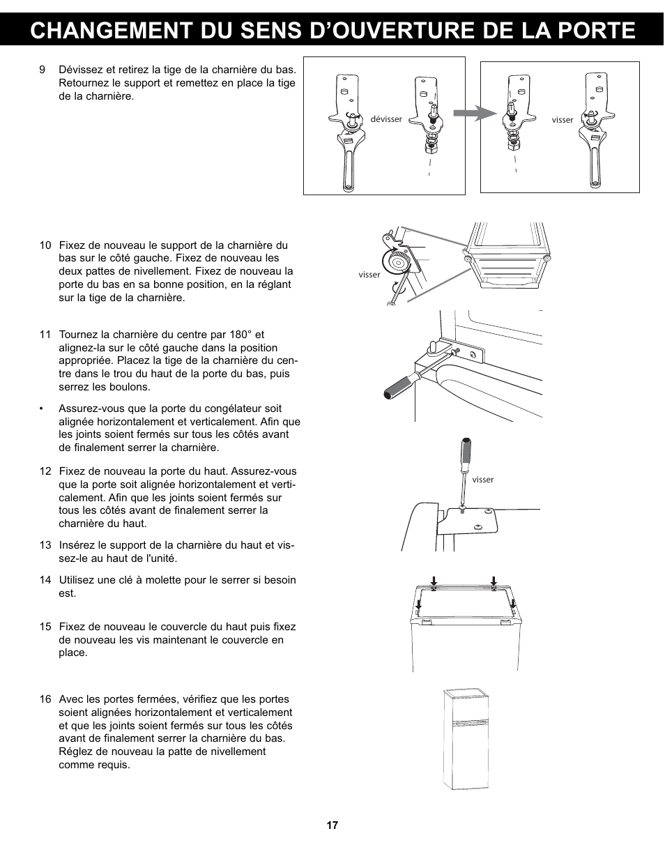 Changement du sens d’ouverture de la porte | Danby DPF074B1WDB User Manual | Page 19 / 33
