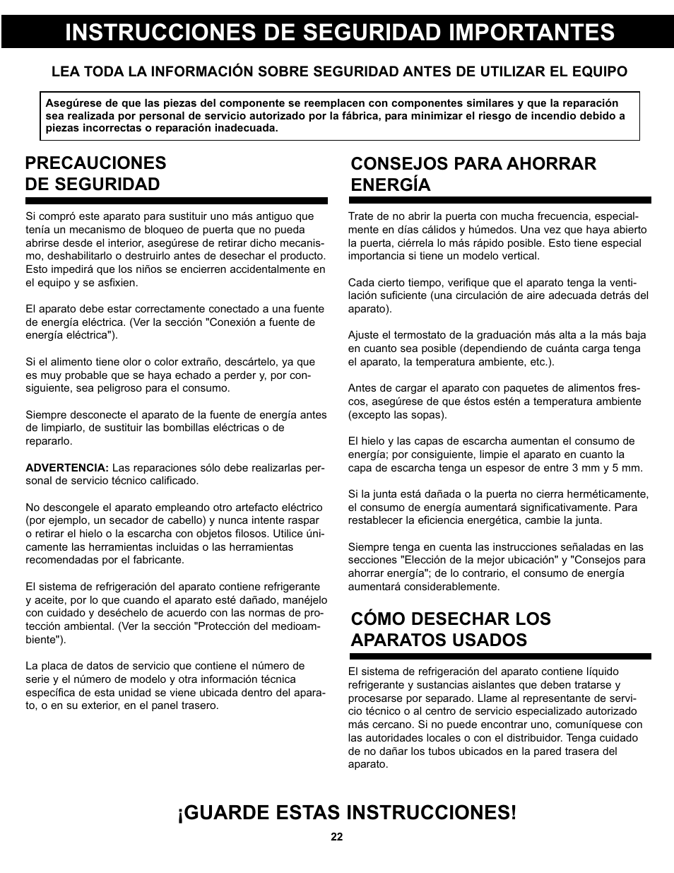 Instrucciones de seguridad importantes, Guarde estas instrucciones, Cómo desechar los aparatos usados | Precauciones de seguridad, Consejos para ahorrar energía | Danby DPF074B1WDB User Manual | Page 24 / 33