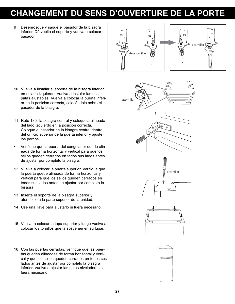 Changement du sens d’ouverture de la porte | Danby DPF074B1WDB User Manual | Page 29 / 33