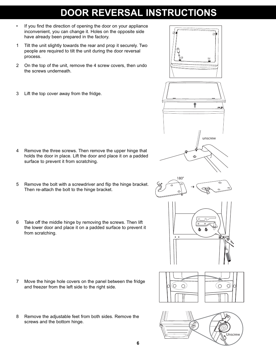 Door reversal instructions | Danby DPF074B1WDB User Manual | Page 8 / 33