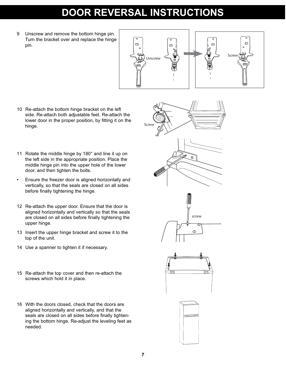 Door reversal instructions | Danby DPF074B1WDB User Manual | Page 9 / 33
