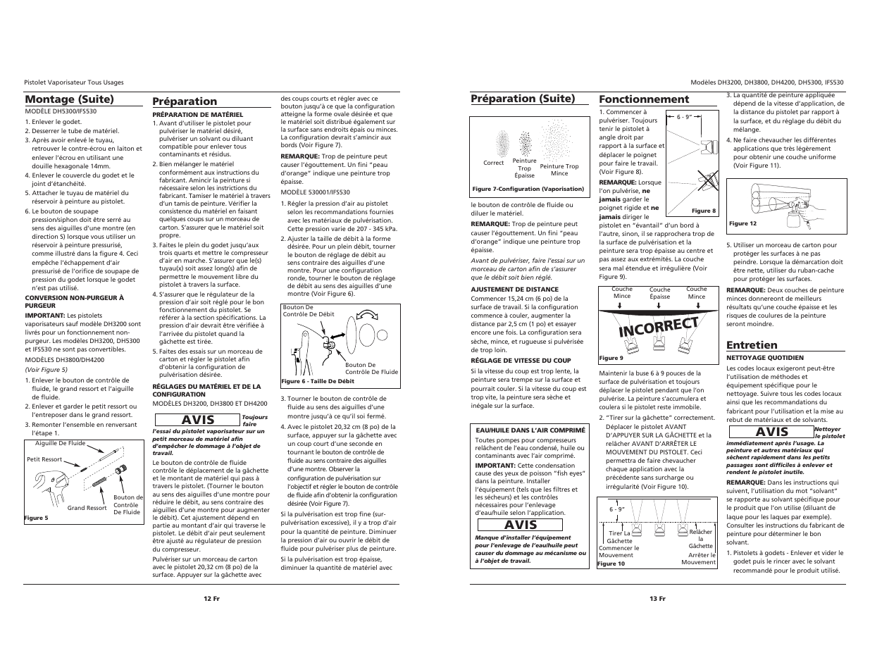 Incorrect, Avis, Préparation (suite) | Fonctionnement, Entretien, Préparation, Montage (suite) | Campbell Hausfeld IFS530  EN User Manual | Page 12 / 12