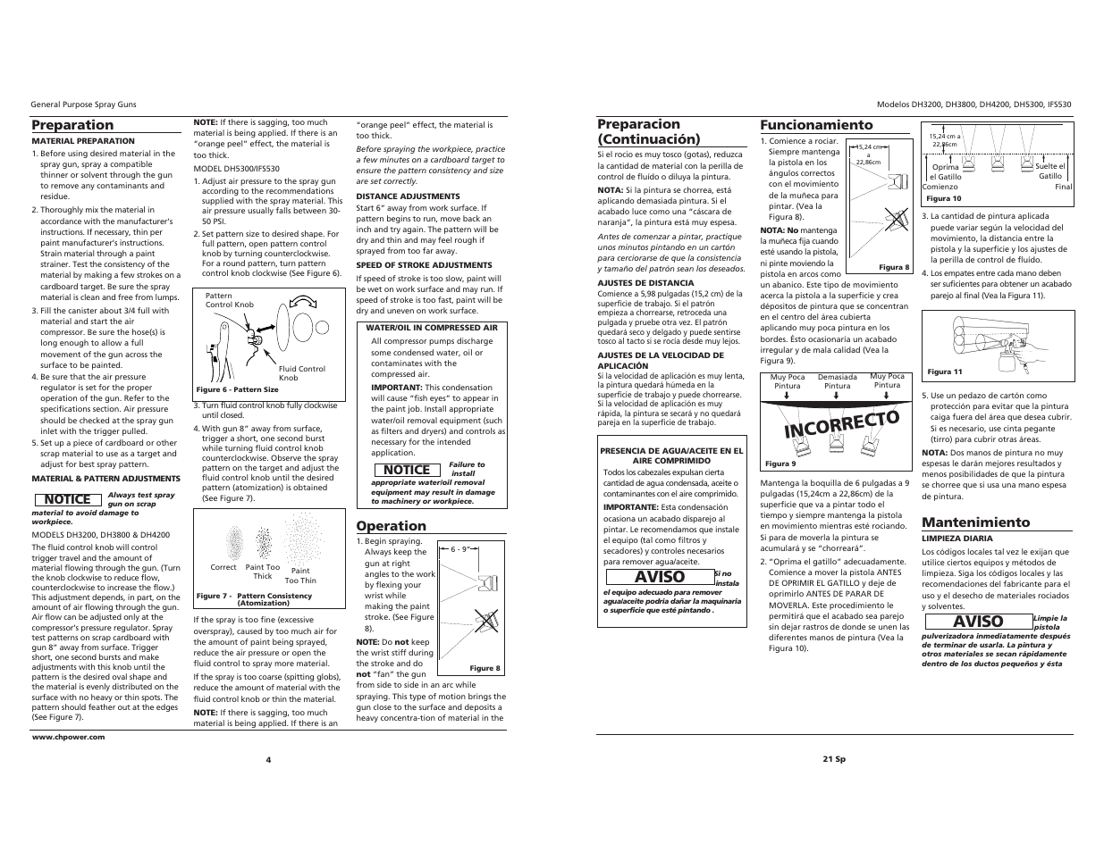Incorrecto, Aviso, Preparacion (continuación) | Funcionamiento, Mantenimiento, Operation, Preparation, Notice | Campbell Hausfeld IFS530  EN User Manual | Page 4 / 12