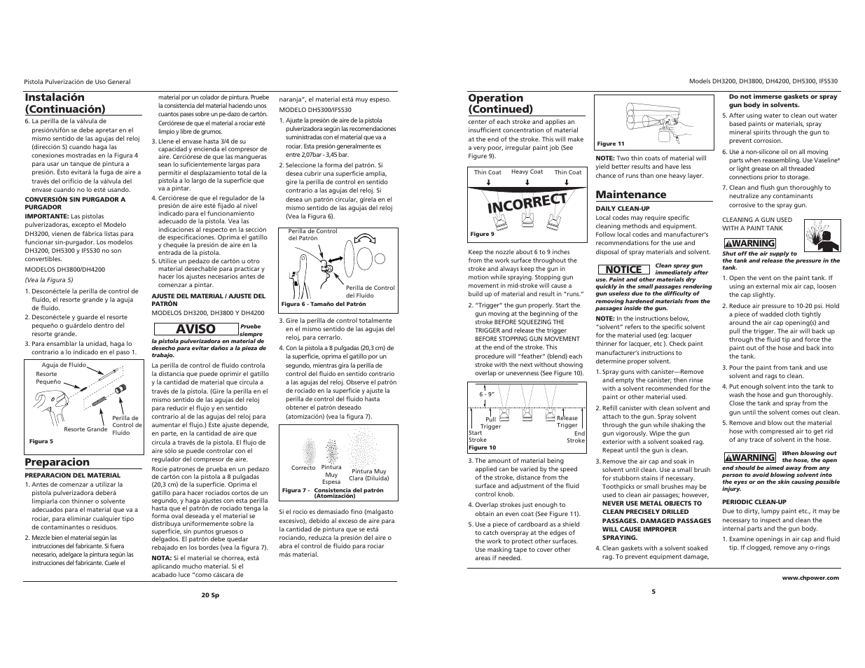 Incorrect, Aviso, Instalación (continuación) | Preparacion, Operation (continued), Maintenance, Notice | Campbell Hausfeld IFS530  EN User Manual | Page 5 / 12