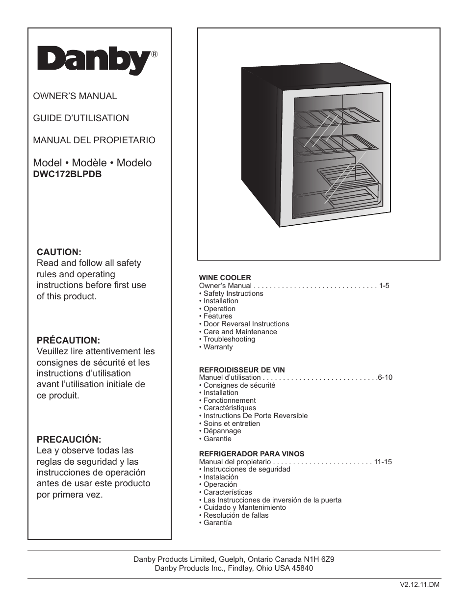 Danby DWC172BLPDB User Manual | 17 pages